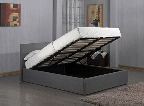 Kelsey Stores Fusion Grey Linen Fabric 4FT Small Double Ottoman Storage Bed Upholstered Gas Lift-Up Frame (4FT Small Double Storage Bed)