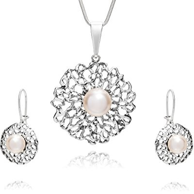 LillyMarie Damen Schmuckset Mit Großem Anhänger Und Perlen Aus Silber 925