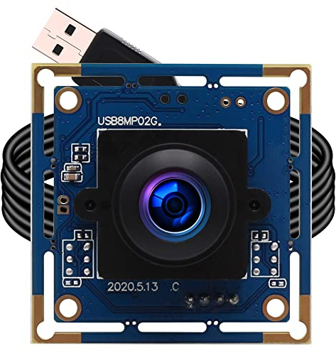 ELP 8mp USB Camera Wide Angle with 180degree Fisheye Lens 4K Embedded Webcam Board for Computer 2448P CMOS IMX179 UVC USB2.0 Video Industrial PC Camera for Machine Vision