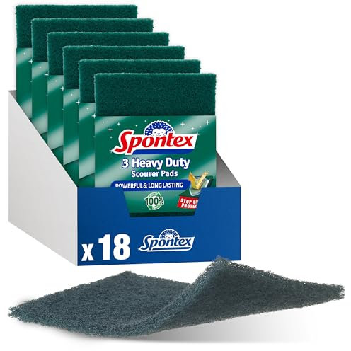 Spontex Heavy Duty 3 Pack, Total 18 Scourer Pads, Green, 3 Count (Pack of 6)