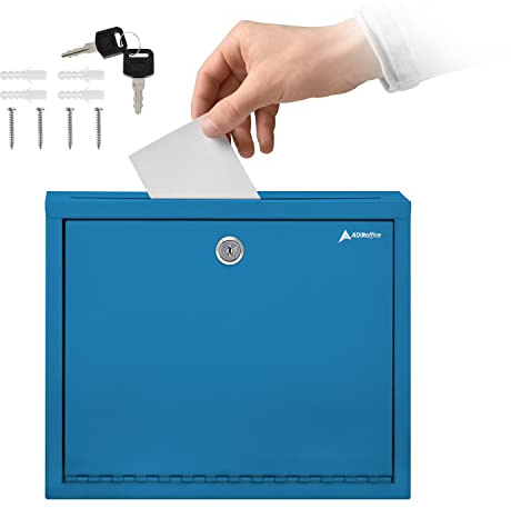 Adir Corp. Mehrzweck-Spendenbox, Wandmontage, Deluxe-Stahl, große Größe, Vorschlagsbox, Spendenbox, Briefkasten, Geldkassette (25,4 x 7,6 x 30,5 cm), Blau