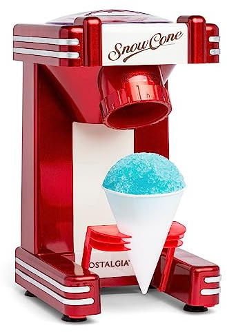 Nostalgia Snow Cone Shaved Ice Machine - Makes 20 Icy Treats - Includes 1 Reusable Plastic Cup - Retro Red