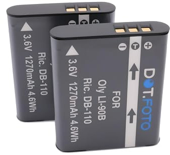 2 x Dot.Foto LI-90B, LI-92B Premium 3.6v / 1270mAh Batterie Rechargeable pour Olympus SH-50, SH-60 / TG-6, TG-5, TG-4, TG-3, TG-2, TG1 / XZ-2 / DS-2600, DS-9000, DS-9500