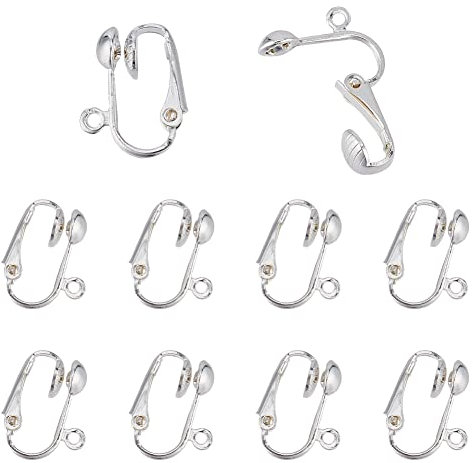PandaHall 10 Stück Clip-on Ohrring Konverter, Hypoallergene Clip-On Ohrring Zurück Baumelnde Ohrring-Clips mit Schlaufe Ohrring-Komponenten für Frauen Nicht durchstochene Ohren
