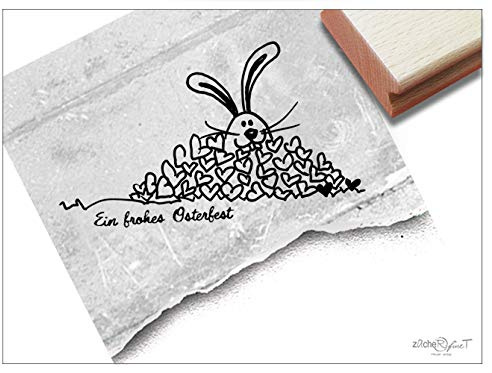Stempel Osterstempel EIN FROHES OSTERFEST Hase im Herzhaufen - Textstempel zu Ostern, Karten Geschenkanhänger Geschenk Osterdeko - zAcheR-fineT