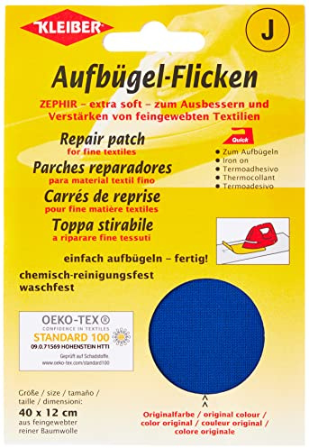 Kleiber 40 x 12 cm Ausbesserungsflicken für feine Strickwaren aus Baumwolle zum Aufbügeln, blau, 08 Mittelblau