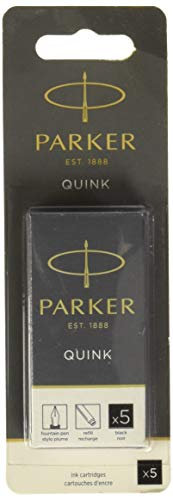 Parker QUINK Long Fountain Pen Ink Refill Cartridges, Black, 5 Count
