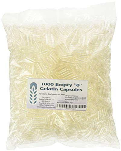 Capsule Connection 1000 Bulk 0 Empty Gelatin Capsules, USA-made, resealable bag