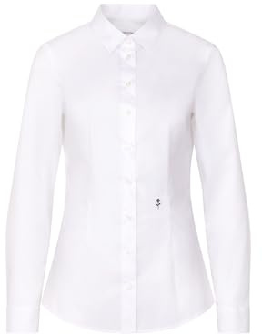 Sidenklistermärken damer blus – skjortblus – kroppsblus – strykfri – smal passform – långärmad – uni –, Vit (080612), 46
