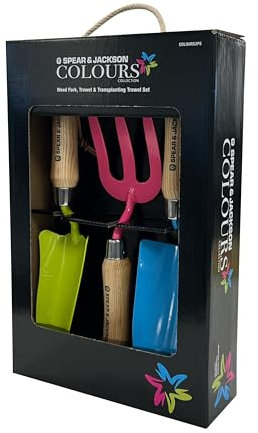 Spear & Jackson COLOURS3PS Colours Hand Trowel, Fork & Transplanter