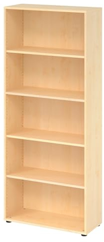 bümö Regal Ahorn, Standregal aus Holz für 5 Ordnerhöhen - Bücherregal 80 cm breit, Aktenregal für Ordner & Bücher, Büroregal, Holzregal, Ordnerregal, Aufbewahrungsregal, Buchregal