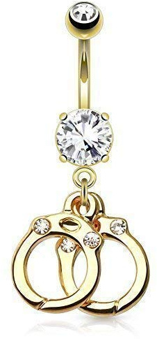 Tapsi´s Coolbodyart® Bauchnabelpiercing Banane Edelstahl Chirurgenstahl 316L Vergoldet 14 K Zirkonia Anhänger Handschellen Acht