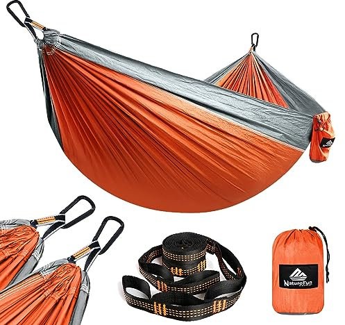 NTUREFUN Amaca da Campeggio da Viaggio Ultraleggera | Capacità di Carico 300kg,(275 x140 cm) Traspirante,Nylon da Paracadute ad Asciugatura Rapida | 2 x Moschettoni, 2 x Corde in Nylon Incluse