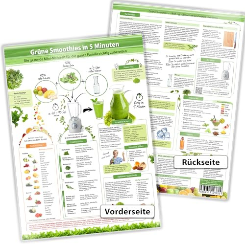 Grüne Smoothies in 5 Minuten (2020): Intuitive Anleitung um die gesunde Mini-Mahlzeit für die ganze Familie richtig zuzubereiten - (DINA4 - 2 Seiten - ... praktisch, abwischbar und blätterfrei)