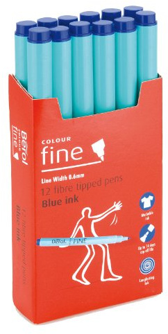 Berol Colour Fine Fibre Tipped Pen with 0.6 mm Line Width - Black, Pack of 12
