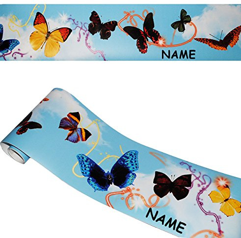 alles-meine.de GmbH Wandbordüre - selbstklebend - Bunte Schmetterlinge - 2,5 m - incl. Name - Wandsticker/Wandtattoo - Bordüre Aufkleber - für Küche/Wohnzimmer/Badezimm..