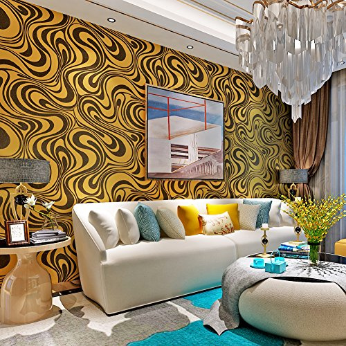 HANMERO Modern Abstrakt Mustertapete Wallpaper Vliestapete Curve 3D-Tapete Wandbild Beflockung 5 Farben Tapete 0,7m*8,4m (Gelb)