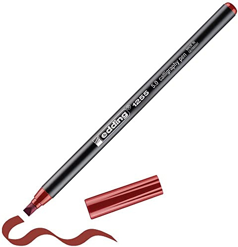 edding 1255 kalligrafipenna – karmosinröd sjö – 1 penna – kalligrafispets 5 mm – fiberpenna för papper, trä, terrakotta, canvas – handskrifter, bullet journals, tackkort, kalligrafiböcker