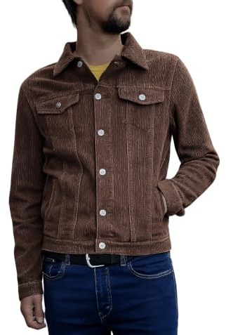 Fuzzdandy Men's Retro Vintage Mens Brown Cord Corduroy Western Jacket 60s 70s s m l XL XXL (Medium)