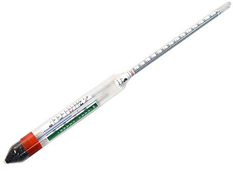 Al-Ambik® Mostwaage aus Glas mit Thermometer und Skala I Öchslewaage zum Ablesen von Temperaturschwankungen I Markenqualität für exaktes Messergebnis I Lieferung inkl. Gebrauchsanleitung