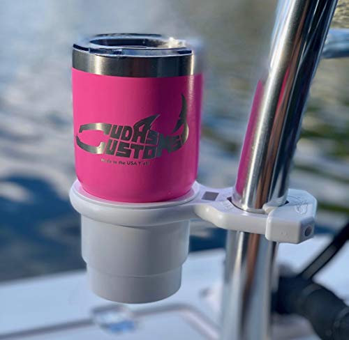 Marine Boat Cup Holder Universal Clamp-on Mount, Cuda Cup/Smart Cup Technology, Weatherproof Cup Holders for Boats, Treestands, Bikes & More fits 2 inch to 1 1/2 inch Outside Diameter