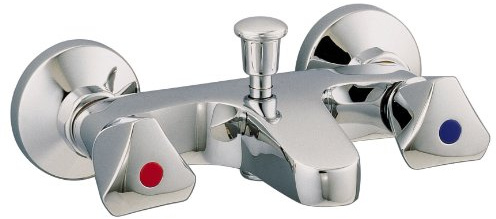 aquaSu® Zweigriffmischer Standard für Wanne | Chrom | Wasserhahn | Badewannenarmatur | mit Umstell-Funktion Wanne/Brause | Brauseabgang Unten 1/2