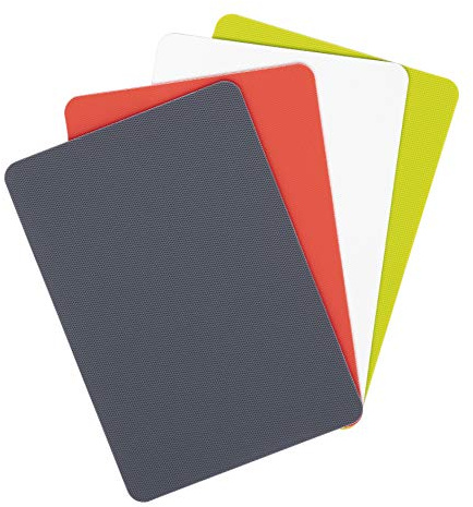 Dexas Kraftig greppmatta flexibel skärbräda set med fyra, 20 x 28 cm, grå, röd, vit och grön