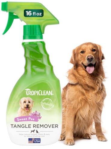 TropiClean Dog Detangler Spray Grooming Supplies - Dematting - No-Rinse Formula - Leave In Conditioner - Derived From Natural Ingredients - Used By Groomers - Sweet Pea, 473ml