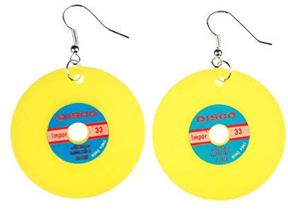Miniblings Schallplatten Ohrringe LP Vinyl DJ Musik Plattenohrringe XL neon gelb - Handmade Modeschmuck I Ohrhänger Ohrschmuck versilbert