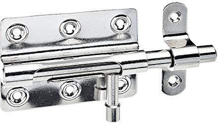 Alberts 327040 Bolzenriegel | mit rundem Griff und befestigter Schlaufe | Edelstahl | Platte 80 x 59 mm | Bolzen-Ø 11 mm | Gesamtlänge 122 mm