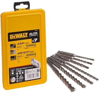 DEWALT ELITE Full Carbide SDS Plus Hammerbohrer- Set (7-tlg., Vollhartmetallkopf, ø 5, 2x 6, 2x 8, 10, 12 mm, in Metallkassette) DT8976-QZ