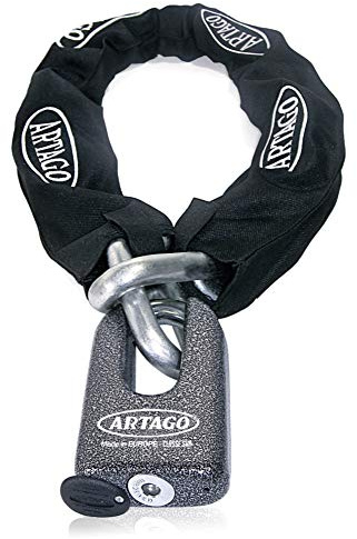 Artago 69T150 Cadena Antirrobo Moto Pesada + Mini U,Maxima Seguridad Homologada SRA, Sold Secure Gold, ø15mm 150cm, Candado Mini U Acero Forjado MONOBLOK, Máxima Seguridad Testada, BUNKER SELECTION