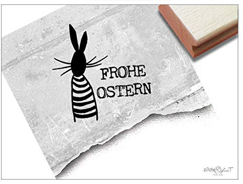 Stempel Osterstempel FROHE OSTERN mit Hase - Textstempel zum Osterfest, für Ostergrüße Karten Geschenkanhänger Geschenk Osterdeko - zAcheR-fineT