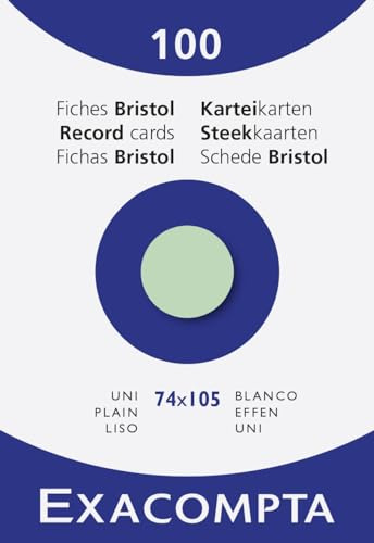 Exacompta 13340B Packung (mit 100 Karteikarten, DIN A7, 74x105 mm, blanko, ideal für die Schule) 1er Pack grün