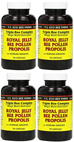 Y.S. Eco Bee Farms, (4 Pack) Royal Jelly, Bee Pollen, Propolis, Plus Korean Ginseng, 90 Capsules