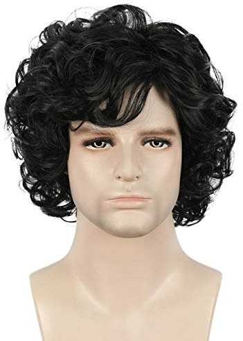 Yuehong män kort lockig svart peruk anime cosplay kostym hår värmebeständig syntetiska fibrer peruk mjuk hållbar andningsbar (svart)