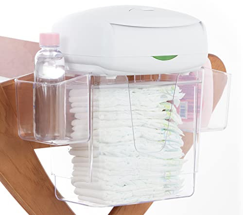 Prince Lionheart Nappy Depot | Hangs On Changing Table | Nappy Changing Accessory | Clear The Clutter | Organiser | Tray & Side Compartments | Holds 18 Large Nappies & Changing Essentials