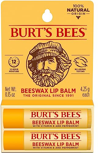 Burt's Bees 100% Natural Moisturizing Lip Balm, Beeswax, 2 Tubes in Blister Box