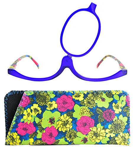 Mini Brille - Make-Up Glasses with Flip Lens (Blue), Fashionable Magnifying Make Up Aid with FREE Case +3.50 Magnification