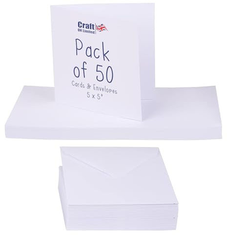 Crafts UK 50 Cards and Envelopes, White, 5 x 5-Inch