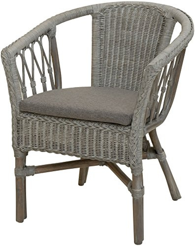Korb-Outlet Stapelbarer Rattan-Sessel/Stuhl aus Natur-Rattan inkl. Polster in der Farbe Royal Grau