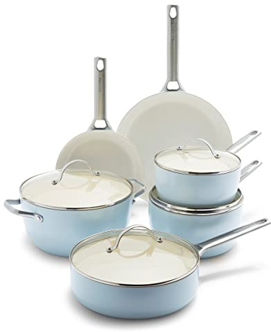 GreenPan Padova Ceramic Non-Stick 10Pc Cookware Set, Light Blue