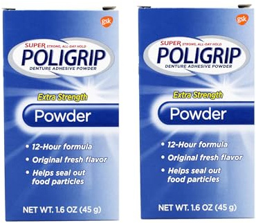 Super Poligrip Denture Adhesive Powder Extra Strength - 1.6 oz (Pack of 2) by Super Poli-Grip