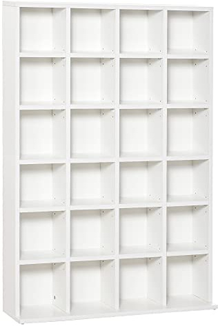 HOMCOM 456 CD/ 336 DVD Storage Unit, Freestanding Media Storage Shelf, Space-Saving Wooden Display Unit with Adjustable Shelves for Home Office, Living Room, 89 x 130.5 cm, White