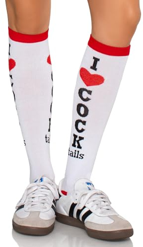 Leg Avenue 5606 One Size 6 to 12 White/Red Cocktails Woven Knee Socks with Elastic Cuff