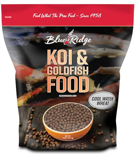 Blue Ridge Koi Fish Food 5lb - Cool Water Wheat 3/16, Fall and Winter Floating Pond Pellets, Ponds Fish Food