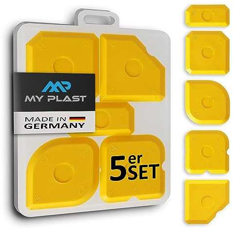My Plast Fugen-Glätter – professioneller Fugen-Spachtel für Silikon, Silikonfugen und Acrylfugen, Abzieher für perfekte Fugen, Set 5-teilig, 1 x 5 Stück, Gelb
