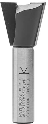 ENT 16032 Fraise queue d'arronde Carbure, Queue (S) 12 mm, Diamètre (D) 25,4 mm, NL 22,2 mm, E 14°, SL 40 mm, sans arraseurs