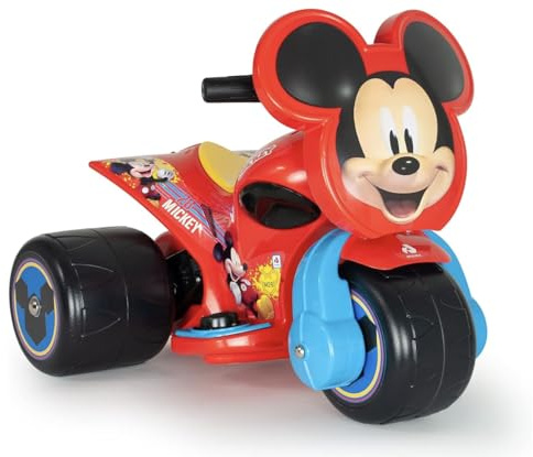 INJUSA - Moto Samurai Mickey Mouse, per Bambini da 1 a 3 anni, Moto Elettrica per Bambini a Batteria 6V, con Acceleratore a Pedale e 3 Ruote in Plastica, Velocità Massima 3 Km/h, Colore Rosso