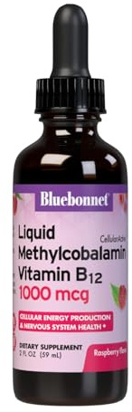 Bluebonnet Nutrition Liquid Cellular Active Methycobalamin Vitamin B12, 1000 mcg, For Cellular Energy Production and Nervous System Health, Soy-Free, Gluten-Free, Dairy-Free, Vegan, 2OZ, 59 Serving